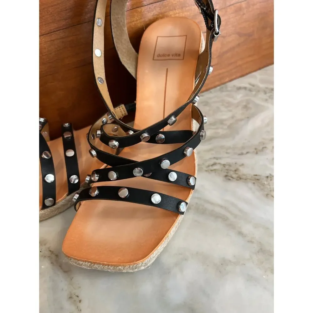 DOLCE VITA black studded Espadrille Wedge Sandals 8